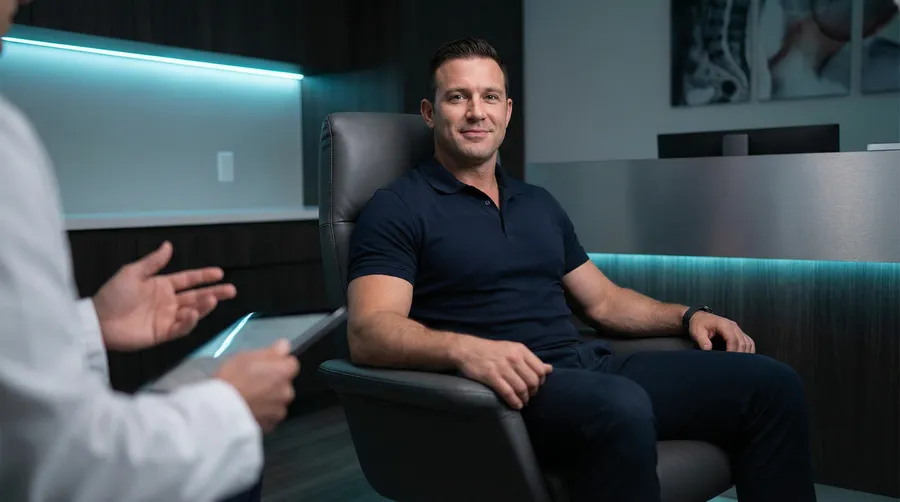 Fit man during a TRT consultation