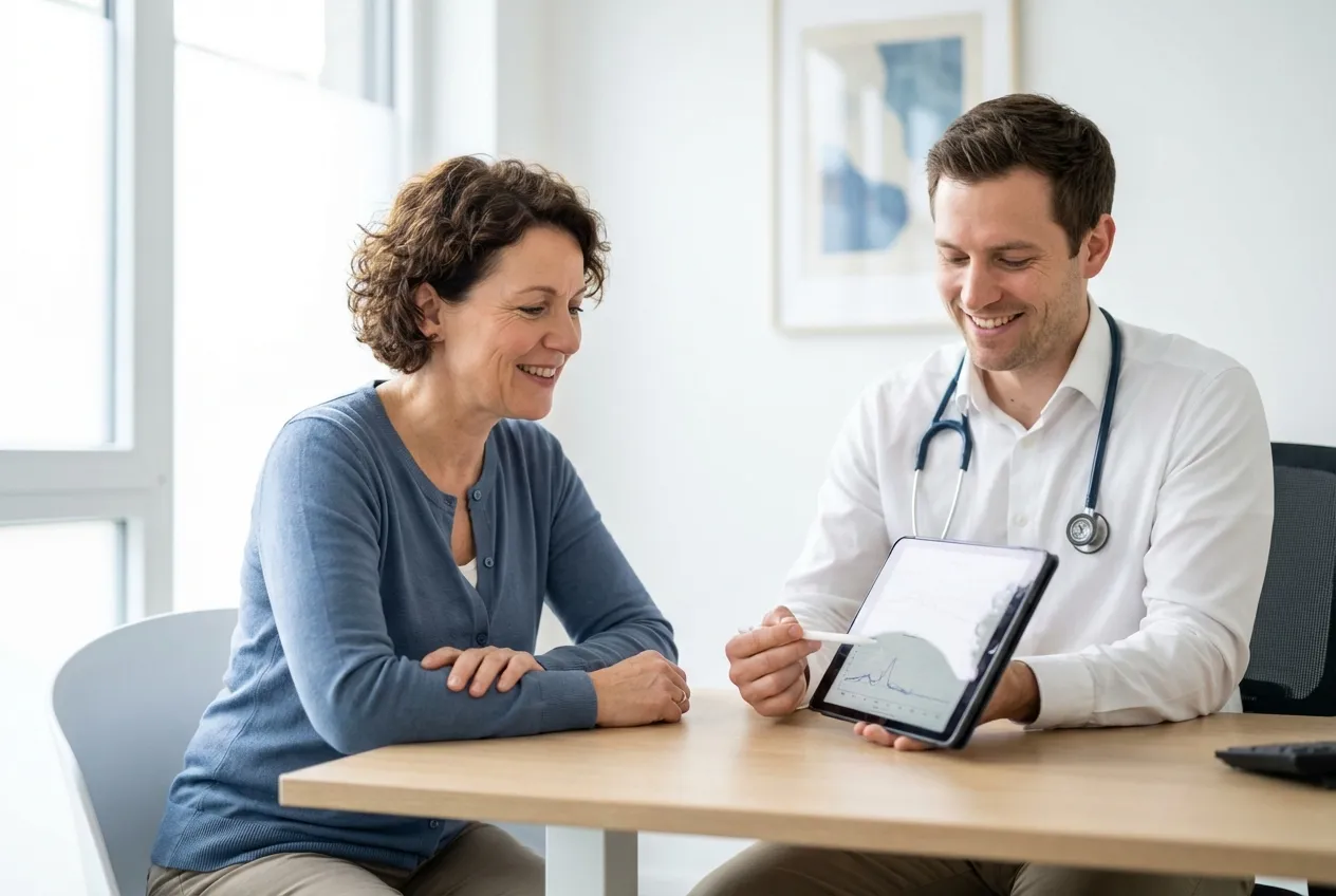 Doctor discussing hormone lab results with a female patient